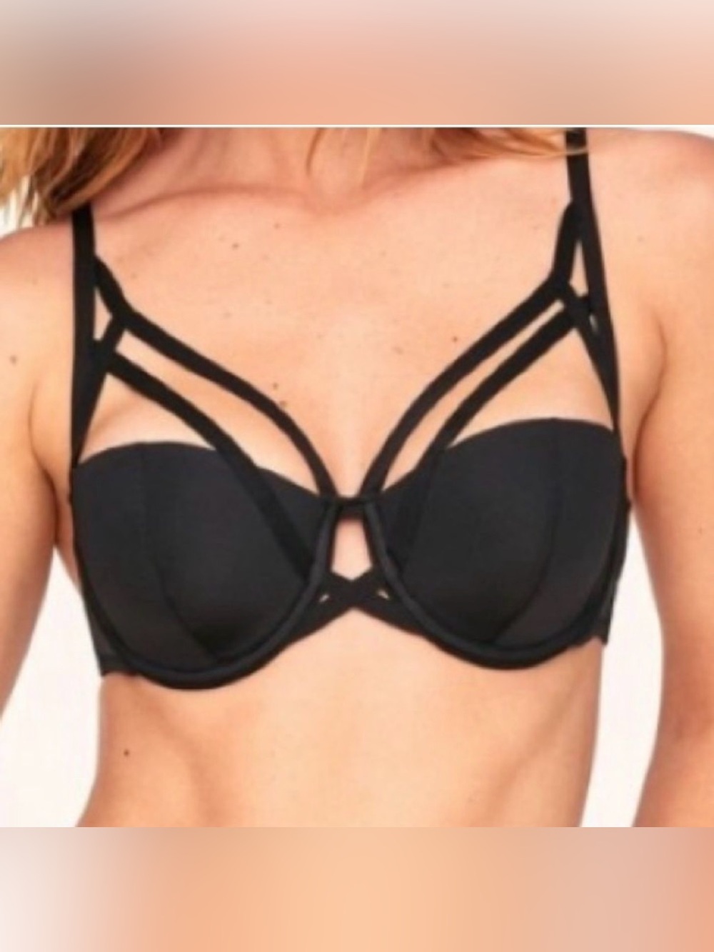 Adore Me NWT Chance Contour/Balconette Black Strappy Cage Bra. 36B